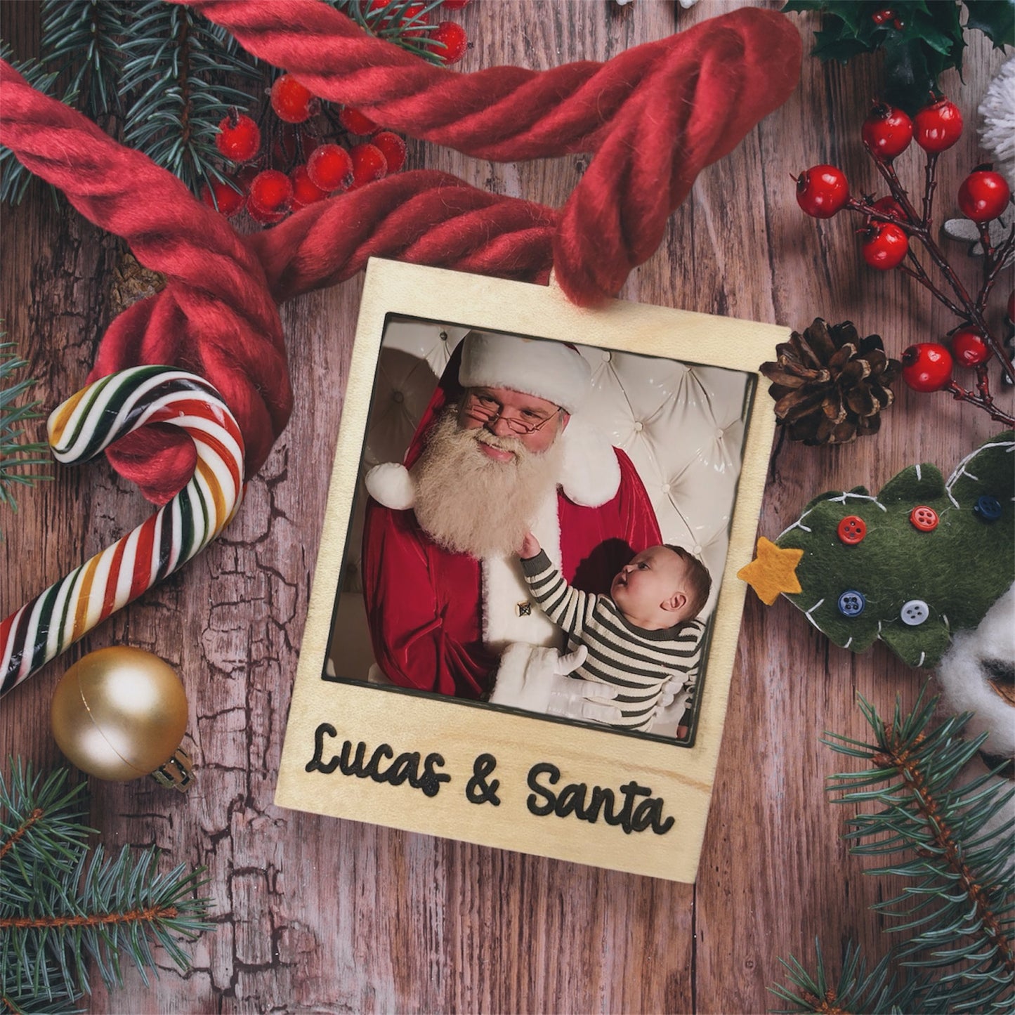 Polaroid Wood Photo Christmas Ornament