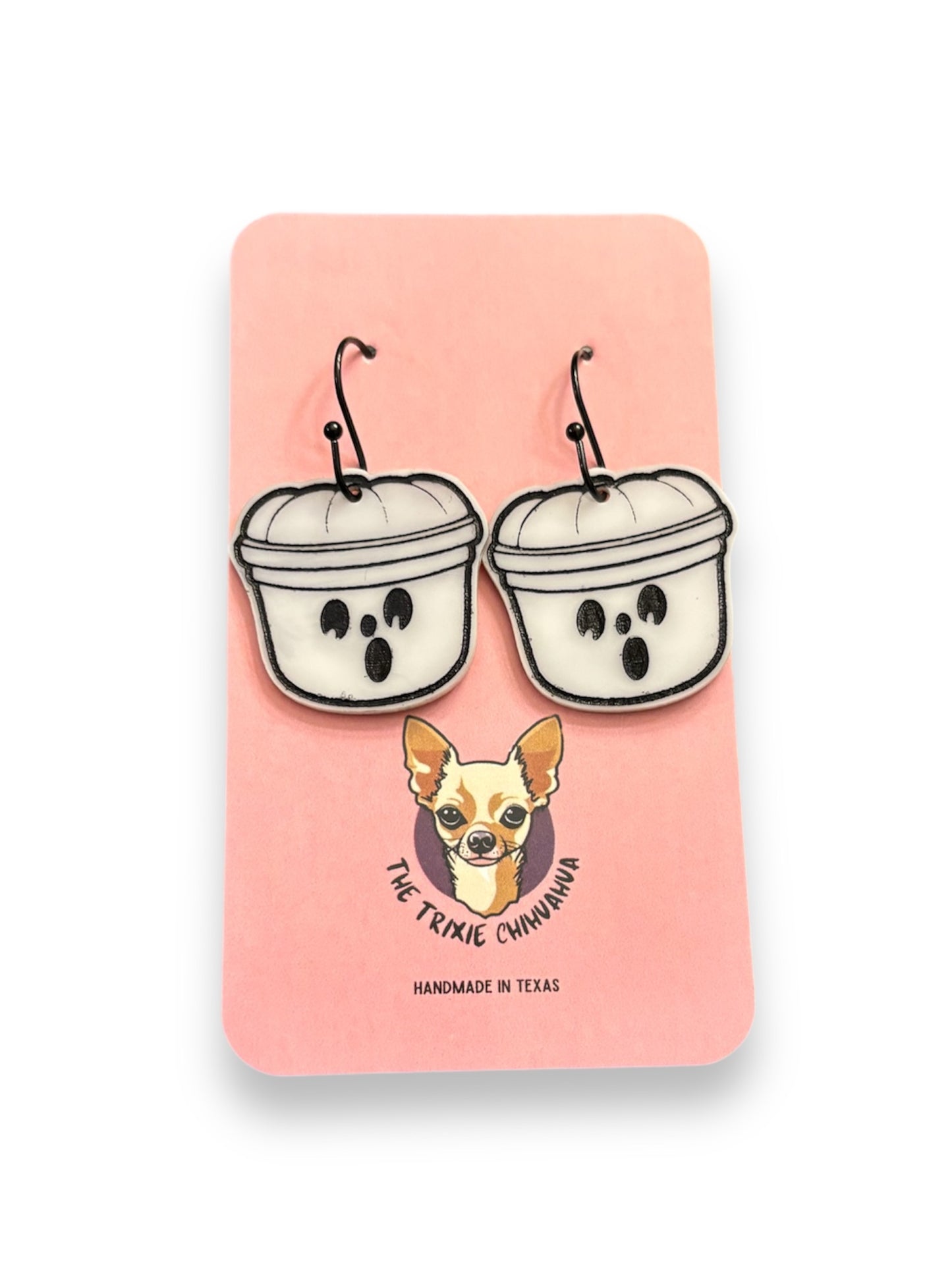 Retro Boo Bucket Ghost Halloween Earrings