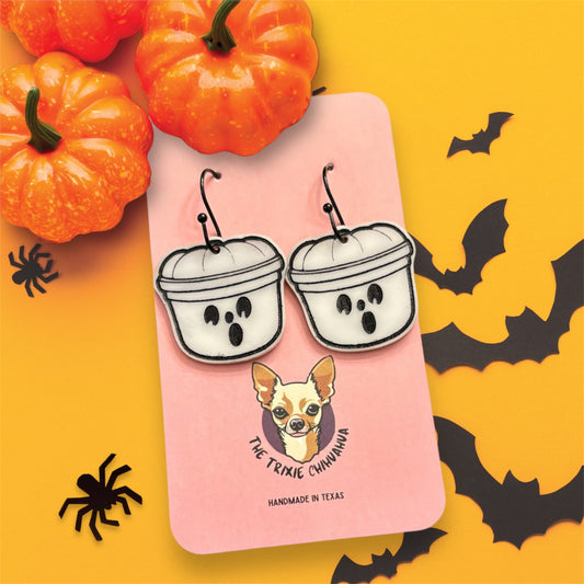 Retro Boo Bucket Ghost Halloween Earrings