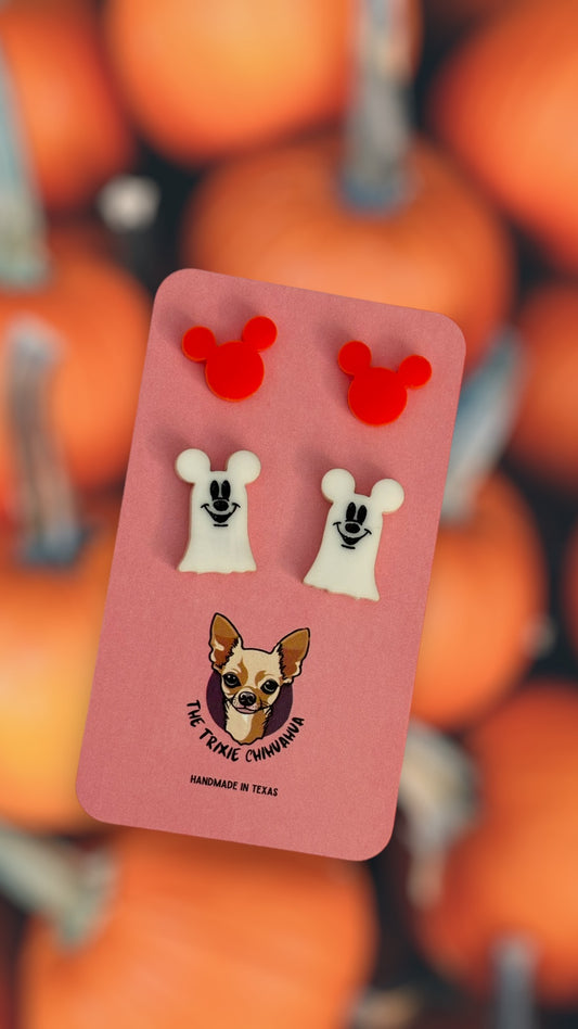 Pumpkin and Ghost Mouse Halloween Earrings