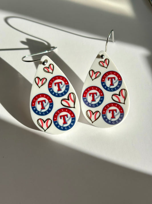 Rangers Baseball Hearts Team Spirit Earrings