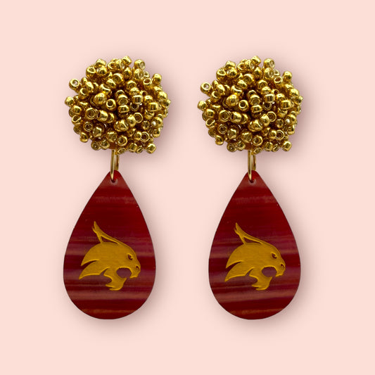 Texas State Drop Pom Pom Earrings College Spirit