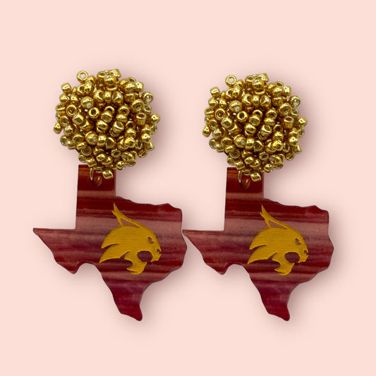 Texas State Pom Pom Earrings College Spirit