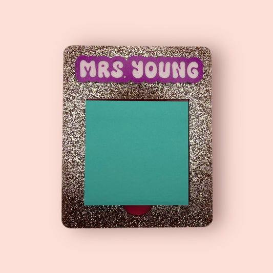 Personalized Teacher Post It/Sticky Note Pad Holder Glitter