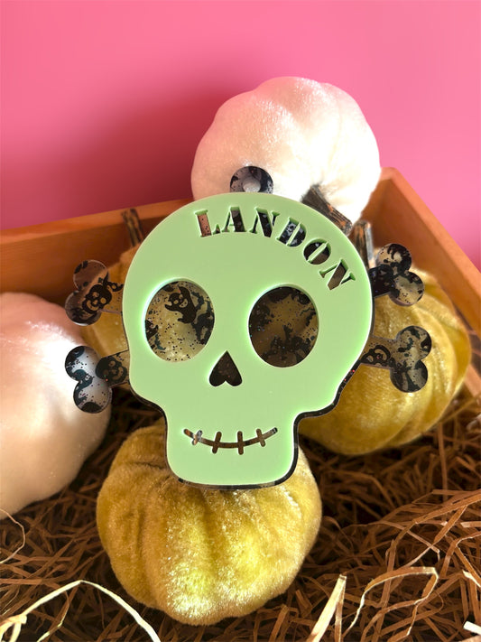 Crossbones Skull Spooky Translucent Halloween Bag Tag