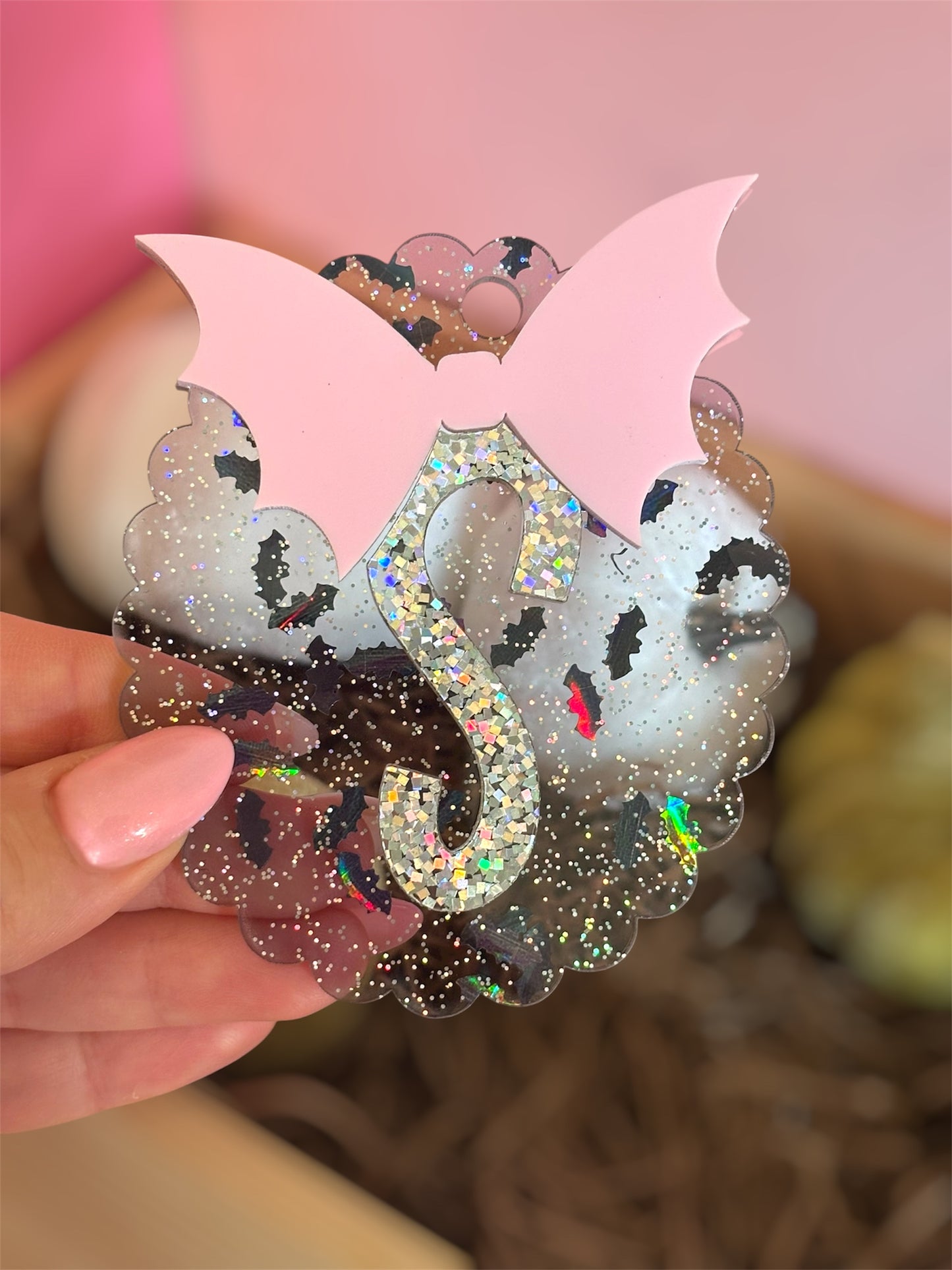 Bat Bow Spooky Initial Name Tag Halloween Bag Tag