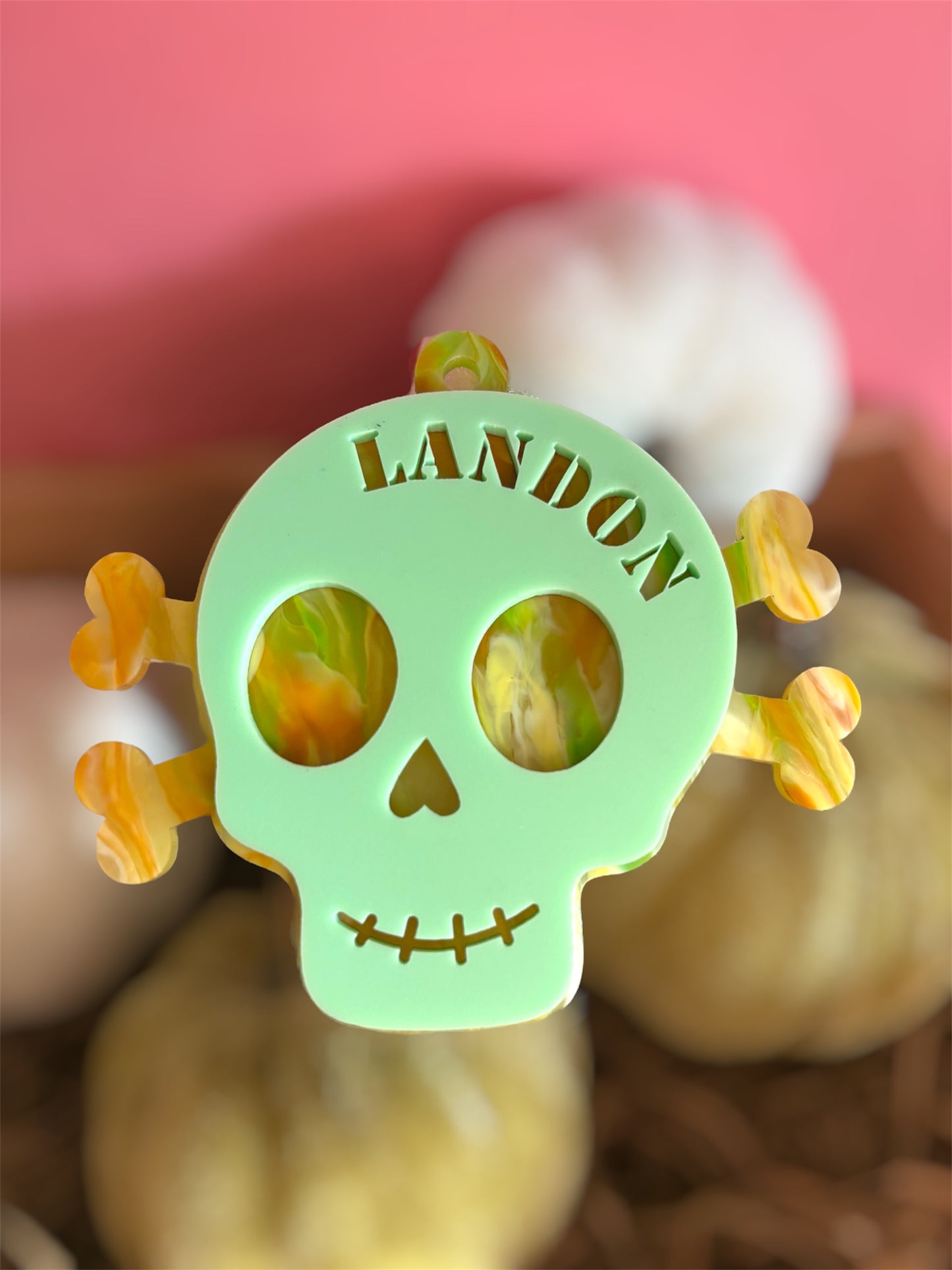 Crossbones Marbled Skull Halloween Bag Tag